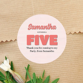 Pegatina Redonda Fiesta  Floral Chica de cumpleaños quinto rosado