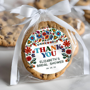 Pegatina Redonda Fiesta Floral Colorida Bordado Flor Agradecimiento