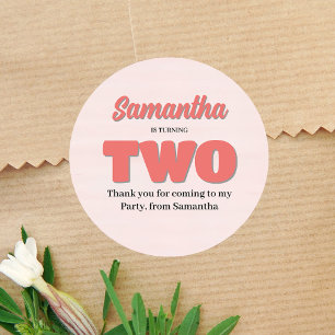 Pegatina Redonda Fiesta Floral de Chica de cumpleaños segundo rosa