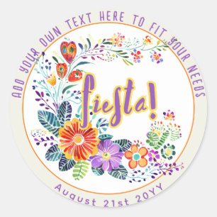 Pegatina Redonda FIESTA Folkart Flores Personalizadas