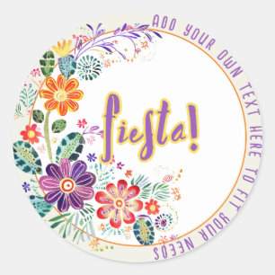 Pegatina Redonda FIESTA Folkart Flores Personalizado