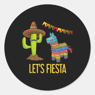 Pegatina Redonda Fiesta Funny Fiesta mexicana Pinata Cactus Cinc