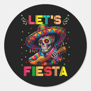 Pegatina Redonda Fiesta Funny Sugar Skull Jugando Cine de Guitarra