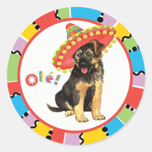 Pegatina Redonda Fiesta German Shepherd
