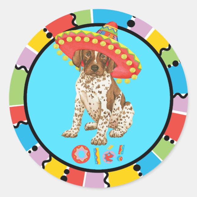 Pegatina Redonda Fiesta German Shorthaire Pointer (Anverso)