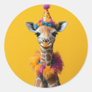 Pegatina Redonda Fiesta Giraffe Extravaganza