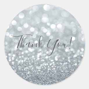 Pegatina Redonda Fiesta Glamour Bokeh Plateado Blanco Dulces 16