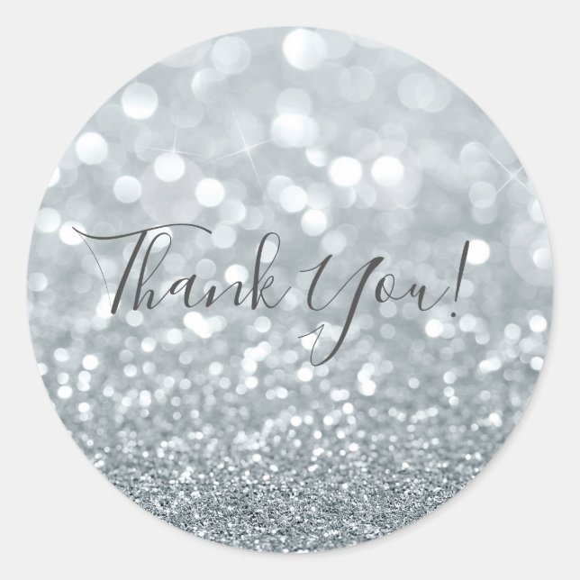 Pegatina Redonda Fiesta Glamour Bokeh Plateado Blanco Dulces 16 (Anverso)