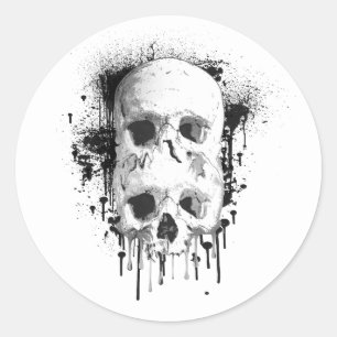 Pegatina Redonda Fiesta Gráfica de Tinta Negra Skull Drip