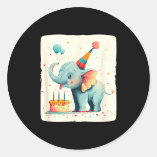 Pegatina Redonda Fiesta Grande Con Este Elefante De Feliz Cumpleaño