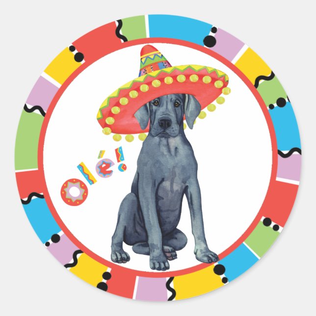 Pegatina Redonda Fiesta Great Dane (Anverso)