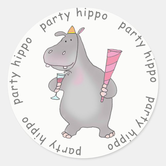 Pegatina Redonda Fiesta Hippo (Anverso)