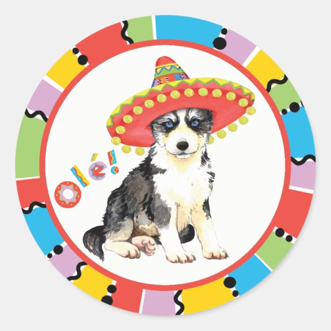 Pegatina Redonda Fiesta Husky (Anverso)