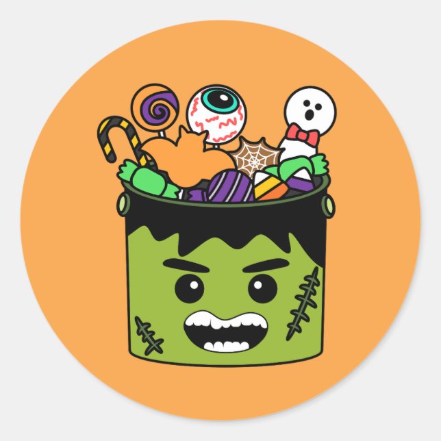 Pegatina Redonda Fiesta Infantil Frankenstein de Halloween (Anverso)