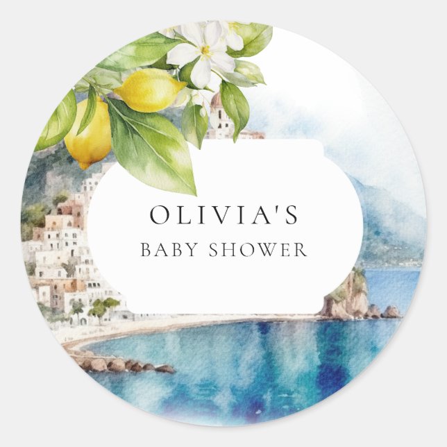 Pegatina Redonda Fiesta italiano limón mediterráneo de la costa de  (Anverso)
