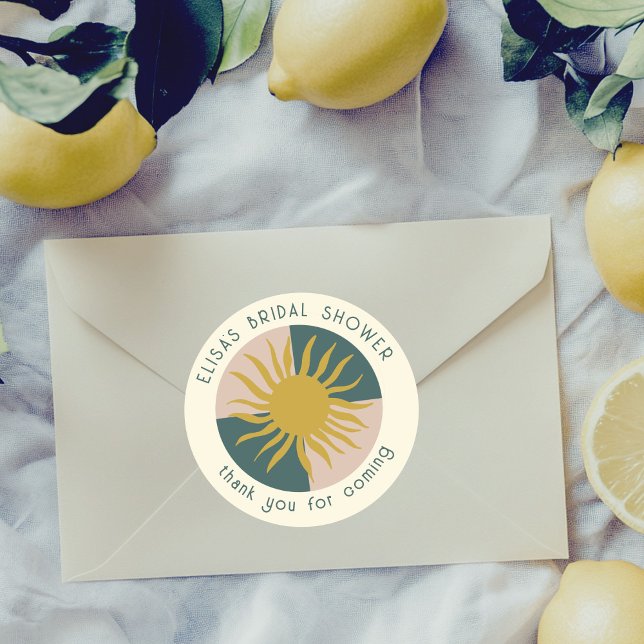 Pegatina Redonda Fiesta junto al mar Despedida de soltera Moderno L (Seaside Soiree Bridal Shower Modern Cute SUN CUSTOM Classic Round Sticker
)