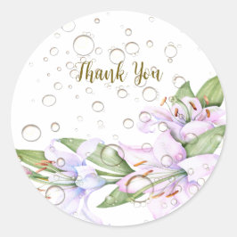 Pegatina Redonda Fiesta Lily Rosa Flores Marco Dorado Hermoso