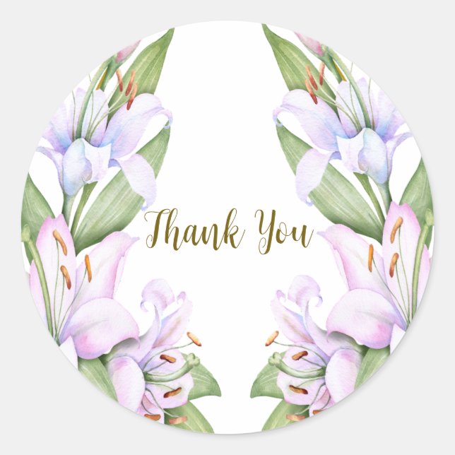 Pegatina Redonda Fiesta Lily Rosa Flores Marco Dorado Hermoso (Anverso)