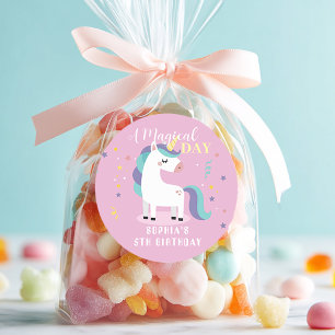 Pegatina Redonda Fiesta Mágica del Unicornio Rosa