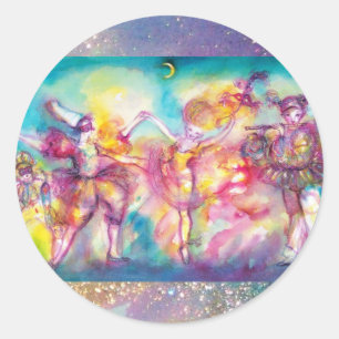 Pegatina Redonda FIESTA MASQUERADE, Máscaras Mardi Gras, Danza, Mús