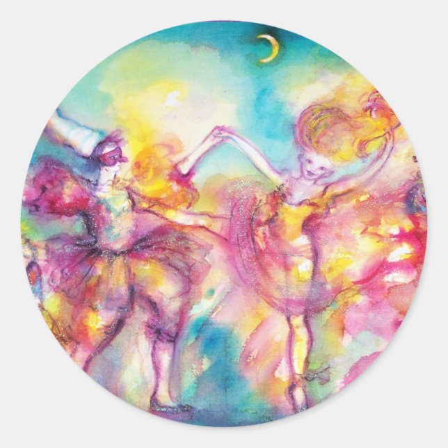 Pegatina Redonda FIESTA MASQUERADE, Máscaras Mardi Gras, Danza, Mús (Anverso)