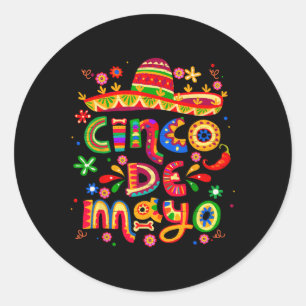 Pegatina Redonda Fiesta Mexicana Cinco De Mayo Celebra 5 De Mayo M