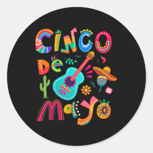 Pegatina Redonda Fiesta Mexicana Cinco De Mayo Celebra 5 De Mayo M