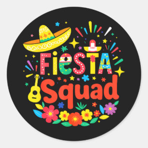 Pegatina Redonda fiesta mexicana divertida cinco de mayo fiesta squ