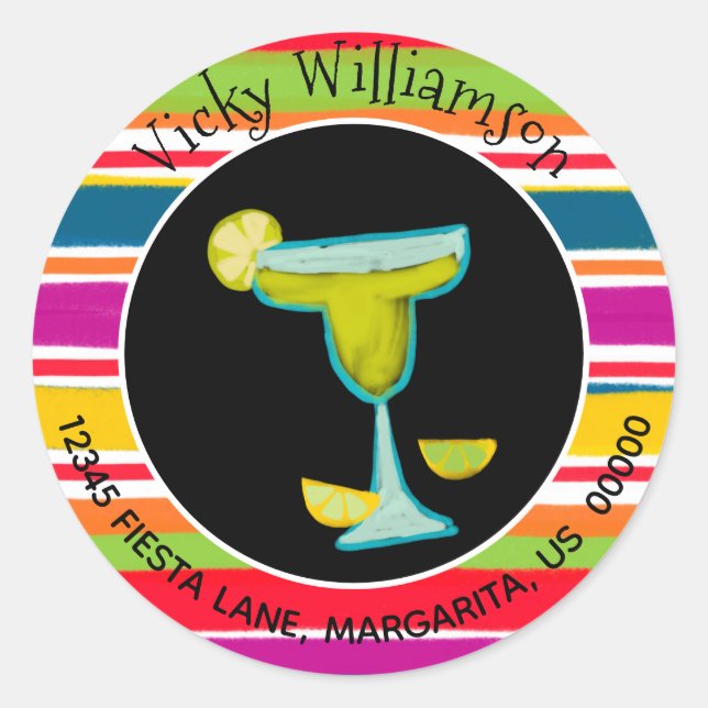 Pegatina Redonda Fiesta mexicana Margarita Dirección de retorno a r (Anverso)