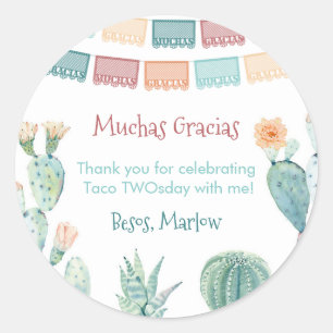 Pegatina Redonda Fiesta Mexicana Taco TWOsday THREE-esta Gracias