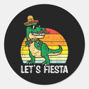 Pegatina Redonda Fiesta México Dino Trex Cinco De Mayo Toddle