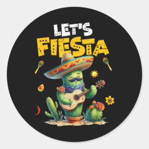 Pegatina Redonda Fiesta México Fiesta Taco guitarra Cactus Cinc