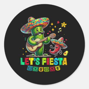Pegatina Redonda Fiesta México Fiesta Taco guitarra Cactus Cinc