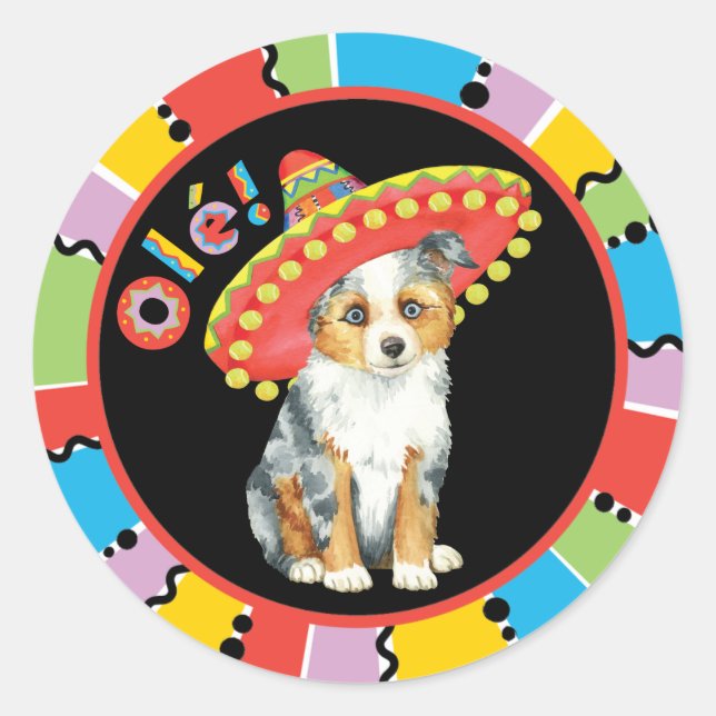 Pegatina Redonda Fiesta Miniatura Pastor Americano (Anverso)