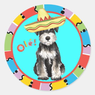 Pegatina Redonda Fiesta Miniatura Schnauzer