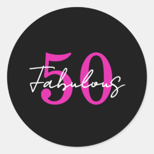 Pegatina Redonda Fiesta moderna de 50 cumpleaños 50 y fabulosa