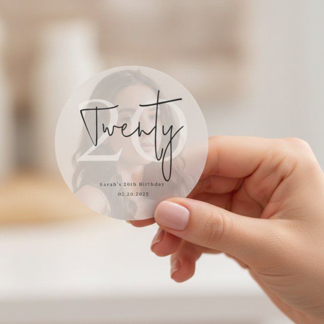 Pegatina Redonda Fiesta moderna de cumpleaños número veinte Sticker (Subido por el creador)