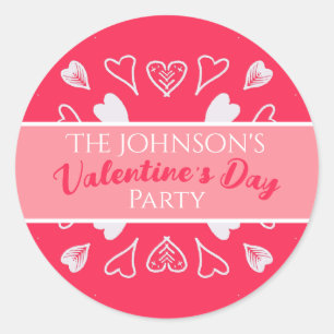 Pegatina Redonda Fiesta moderna del Día de San Valentín Rosa