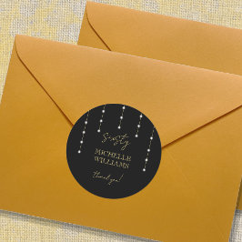 Pegatina Redonda Fiesta Moderno De Guión Negro Y Oro