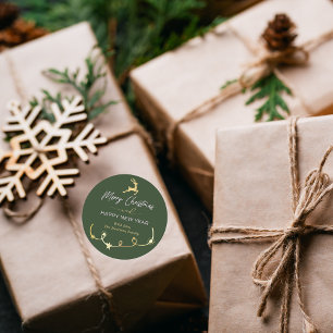 Pegatina Redonda Fiesta navideña verde tradicional