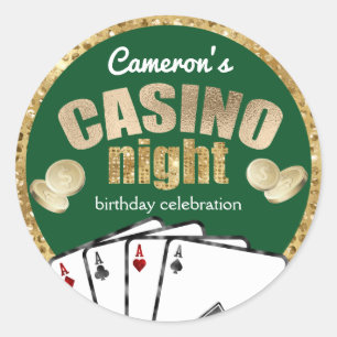 Pegatina Redonda Fiesta Nocturna del Casino Diamantes Dorados Verde