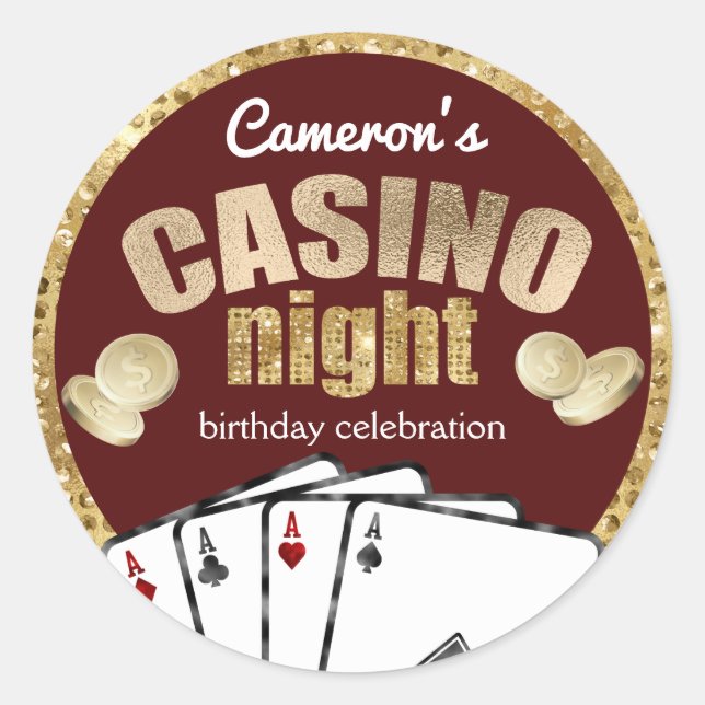 Pegatina Redonda Fiesta Nocturno de Gold Diamonds Burgundy Casino (Anverso)