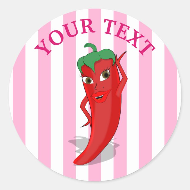 Pegatina Redonda Fiesta Nupcial Rosa con Diva Pimienta Roja Calient (Anverso)