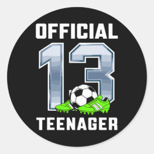 Pegatina Redonda Fiesta oficial de cumpleaños número 13 tema fútbol