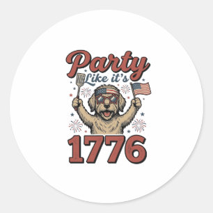 Pegatina Redonda Fiesta Patriótica de Perros Como Si Fuera 1776 Cam