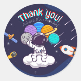 Pegatina Redonda Fiesta Personalizada de Astronauta Agradecimiento
