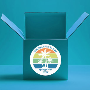 Pegatina Redonda Fiesta personalizado Tropical Island Palm Trees