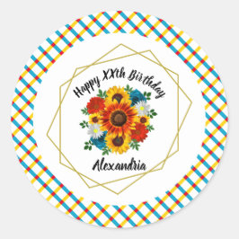 Pegatina Redonda Fiesta Picnic Verano Floral Geométrica