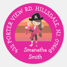 Pegatina Redonda Fiesta pirata de loro rosado chica dirección Ro cl