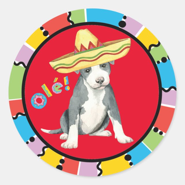 Pegatina Redonda Fiesta Pit Bull Terrier (Anverso)